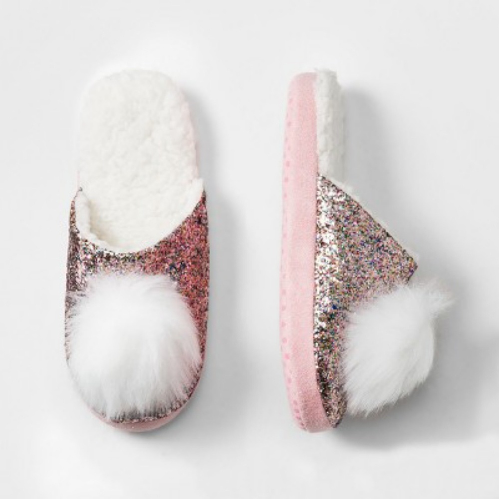 Girls Glitter Slides With Kim Slippers